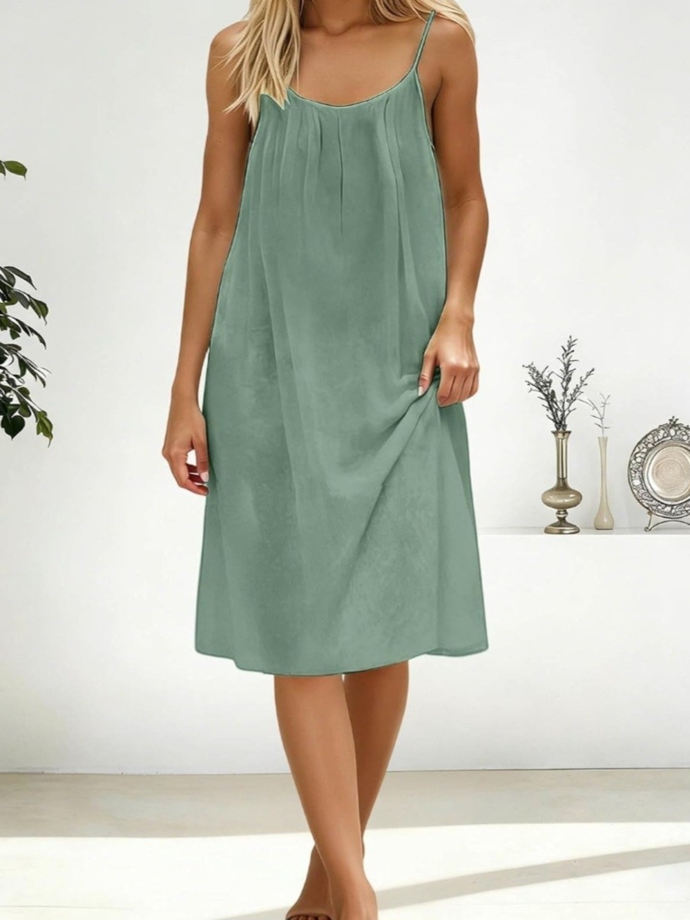 NWOT Sage Green Backless Cami Dress - Size M